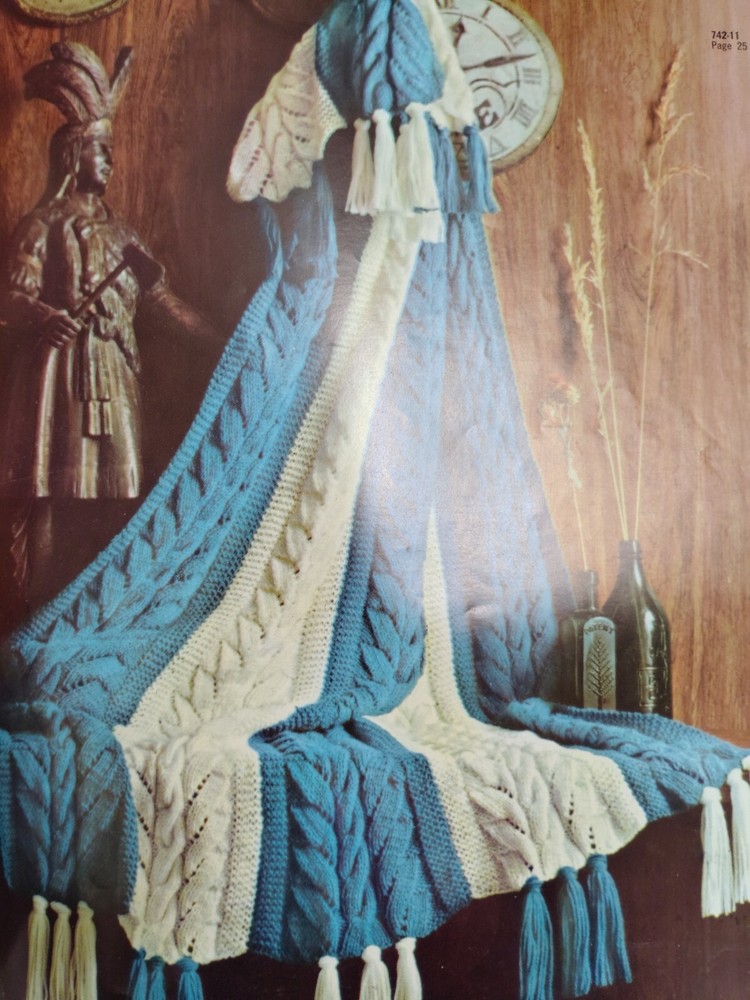 Afghans Ripple Patchwork Knitting Crochet Pattern Book 742 Columbia Minerva VTG