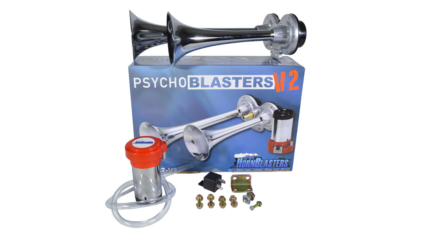 HornBlasters PsychoBlasters V2 Loud Electric Air Horn Kit for Truck - Compact