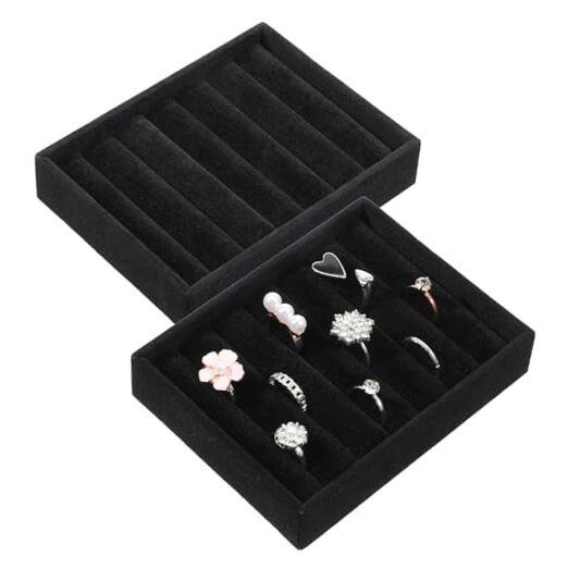 2 PCS Black Velvet Stackable Ring Organizer Tray, Earrings Display Tray