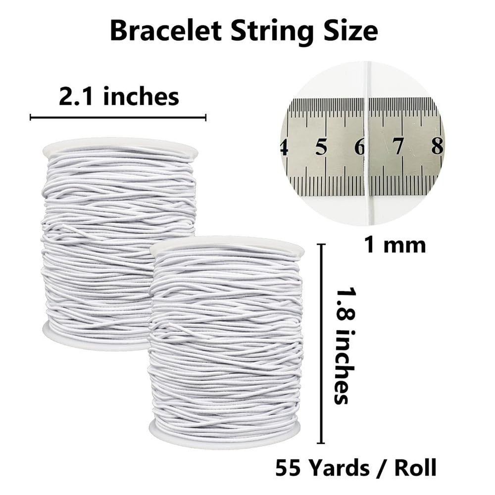 Stretchy String for Bracelets, 2 Rolls 1 mm Sturdy Elastic String Elastic Cor...
