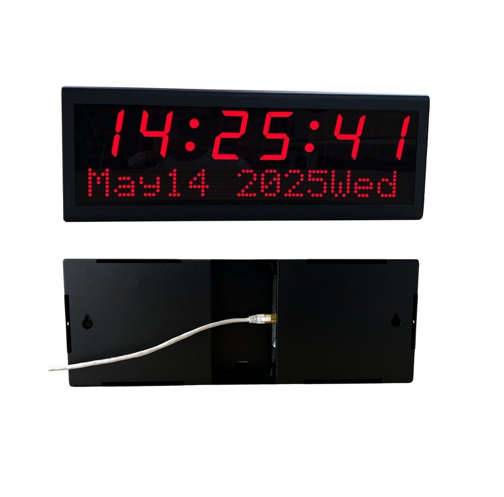 2.3" 6 Digit NTP PoE Clock with Date , Network Synchronized, Automatic DST Reset