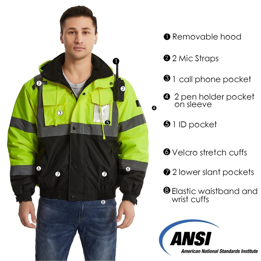 High Visibility Reflective Jackets for Men, Waterproof Class 3 Safety Jacket ...
