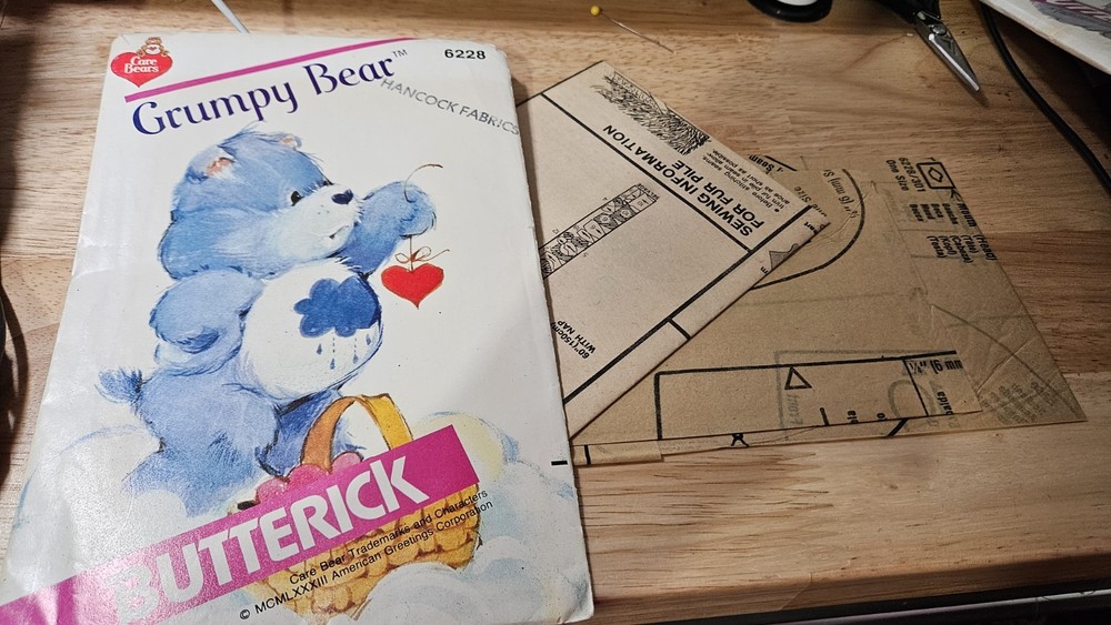 1983 Care Bears GRUMPY BEAR DOLL Butterick PATTERN 6228 Rain Cloud UNCUT 17"