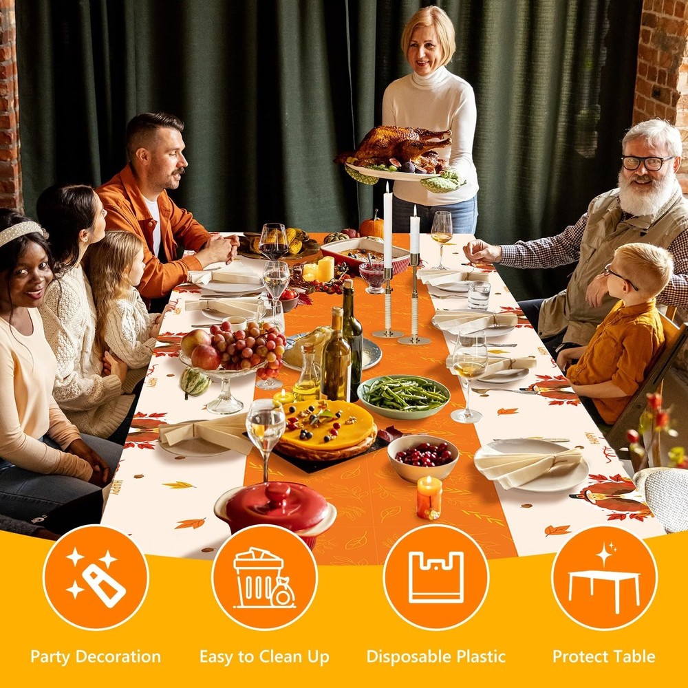 Thanksgiving Plastic Tablecloth Disposable 3 Pack – Fall Table Decorations