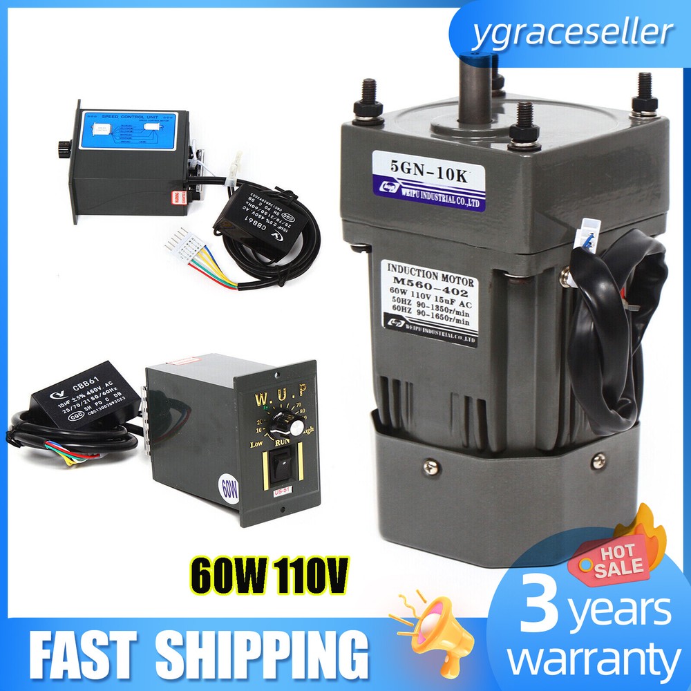 60W 110V AC Gear Motor Electric Variable Speed Controller Single-phase 1:10（10k）