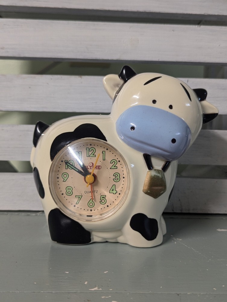 Vintage Plastic Cow Clock Tel-time Tested