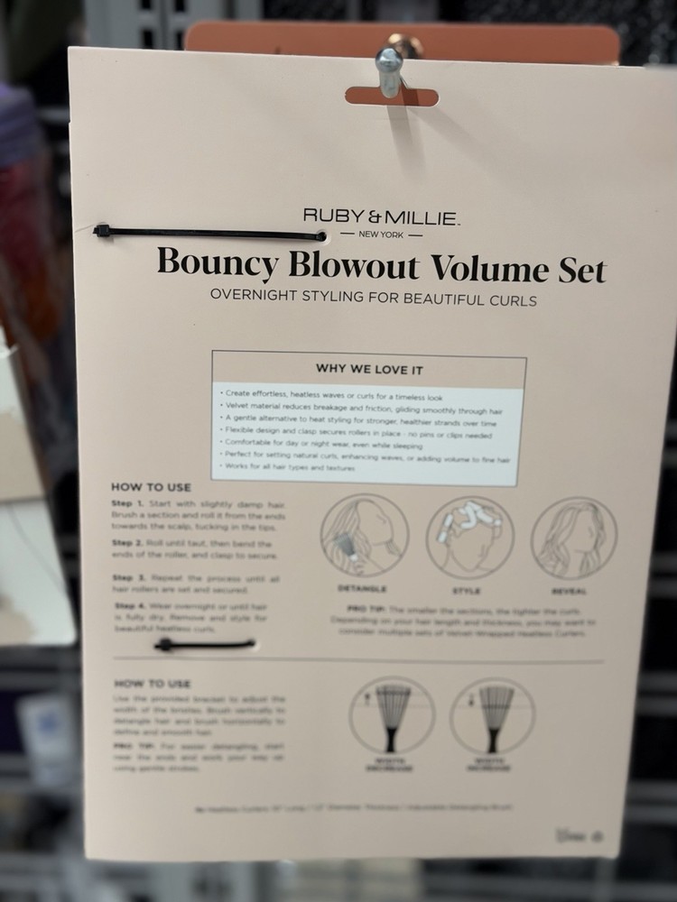 Ruby & Millie Heatless Detangling Brush Brown Flexible Clamp Secures Rollers