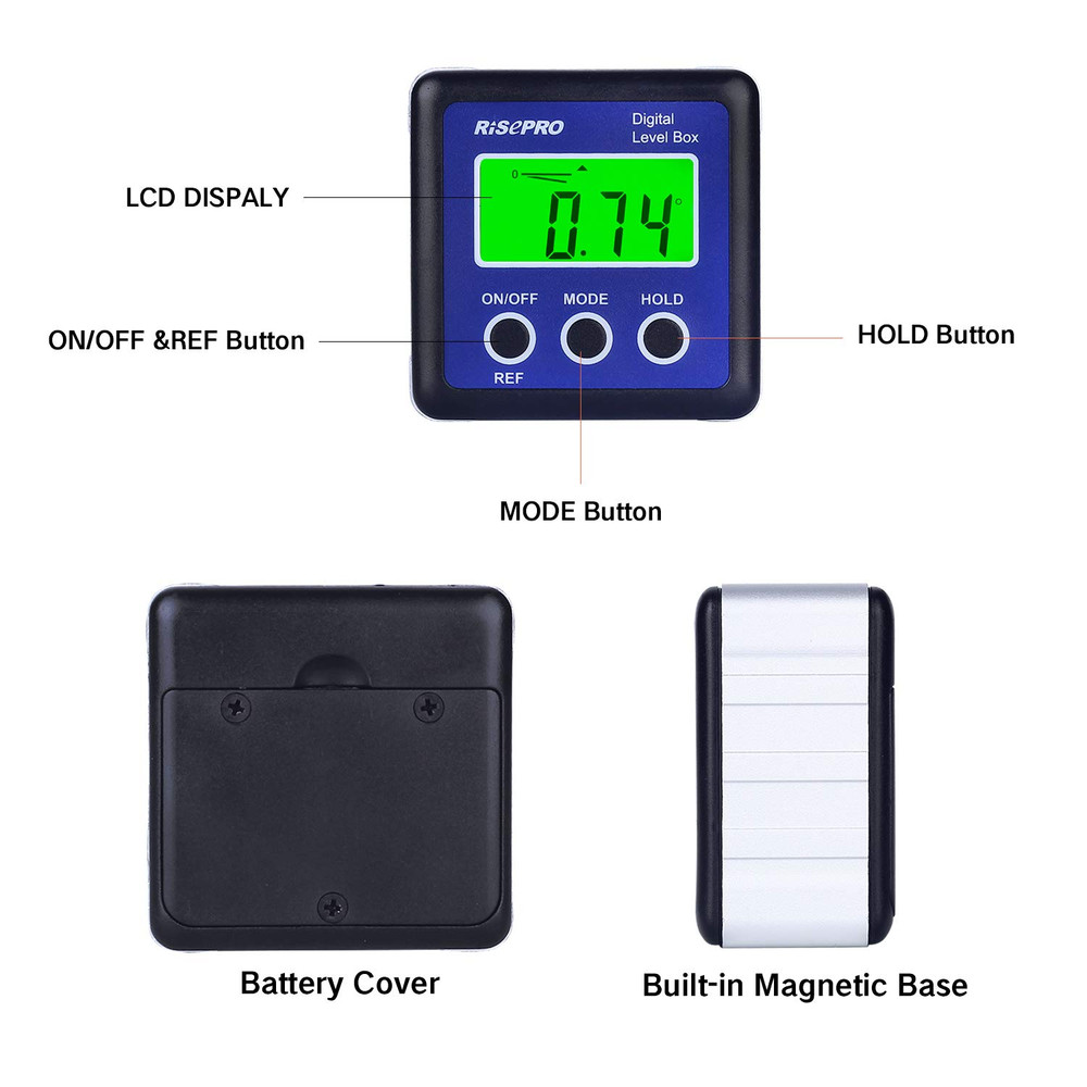 Digital Level Box Angle Gauge Protractor Inclinometer Bevel Box with Data Hold,