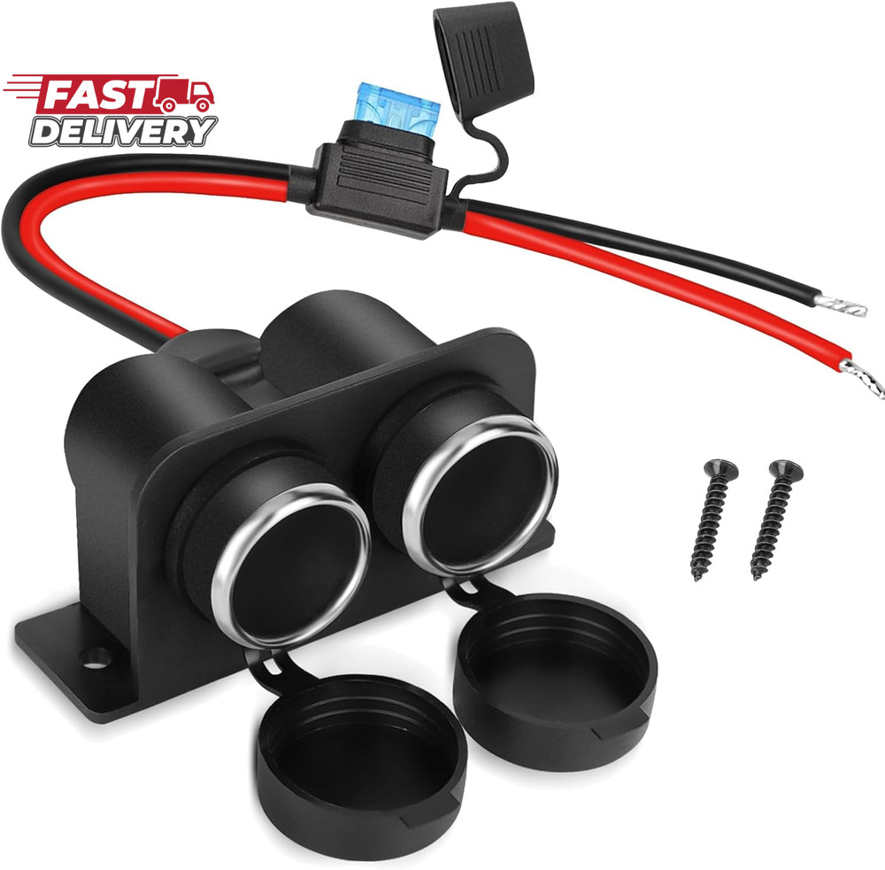 1PCS Cigarette Lighter Socket with Blade Fuse, 2-Socket Cigarette Lighter Splitt