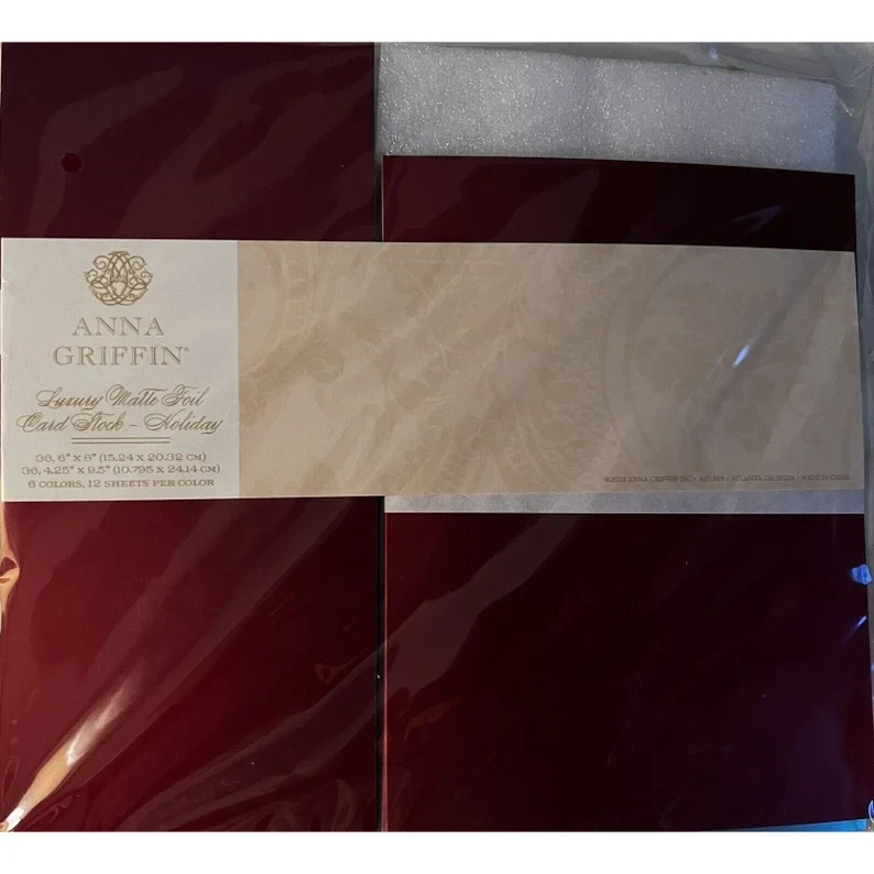 2 Anna Griffin Matte Foil Holiday Card Stock Set for Paper Craft Matte Foil Card