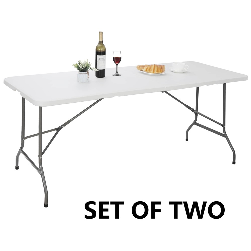 2PC 6' Portable Folding Table Plastic Fold-in-Half Picnic Party Camping Table