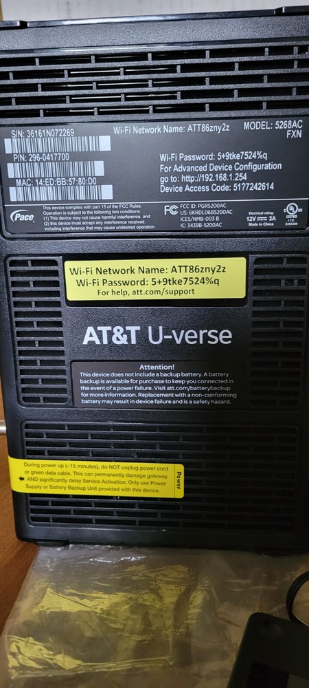 AT&T U-Verse 526BAC Wi-Fi Modem Router Power Supply Good Working Condition
