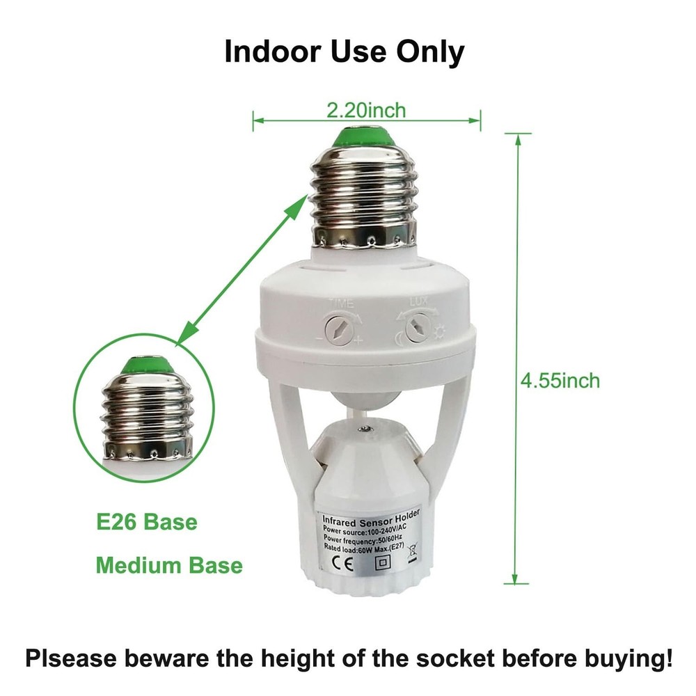 Energy Efficient E26/E27 Motion Activated Light Socket for Convenient Indoor Use