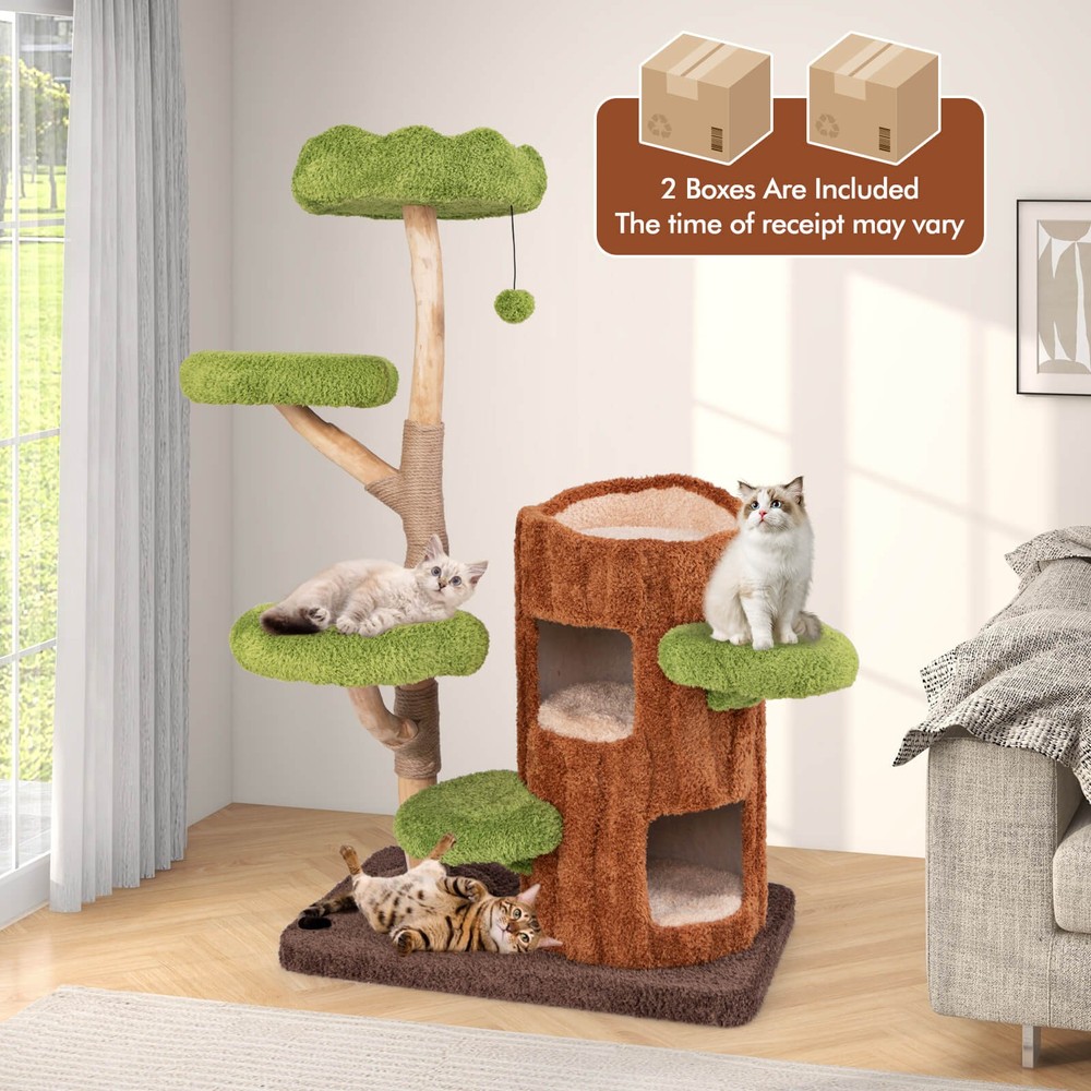 Multi-level Cat Tree w/ Double Decker Cat House Scratching Posts & Sisal Panel