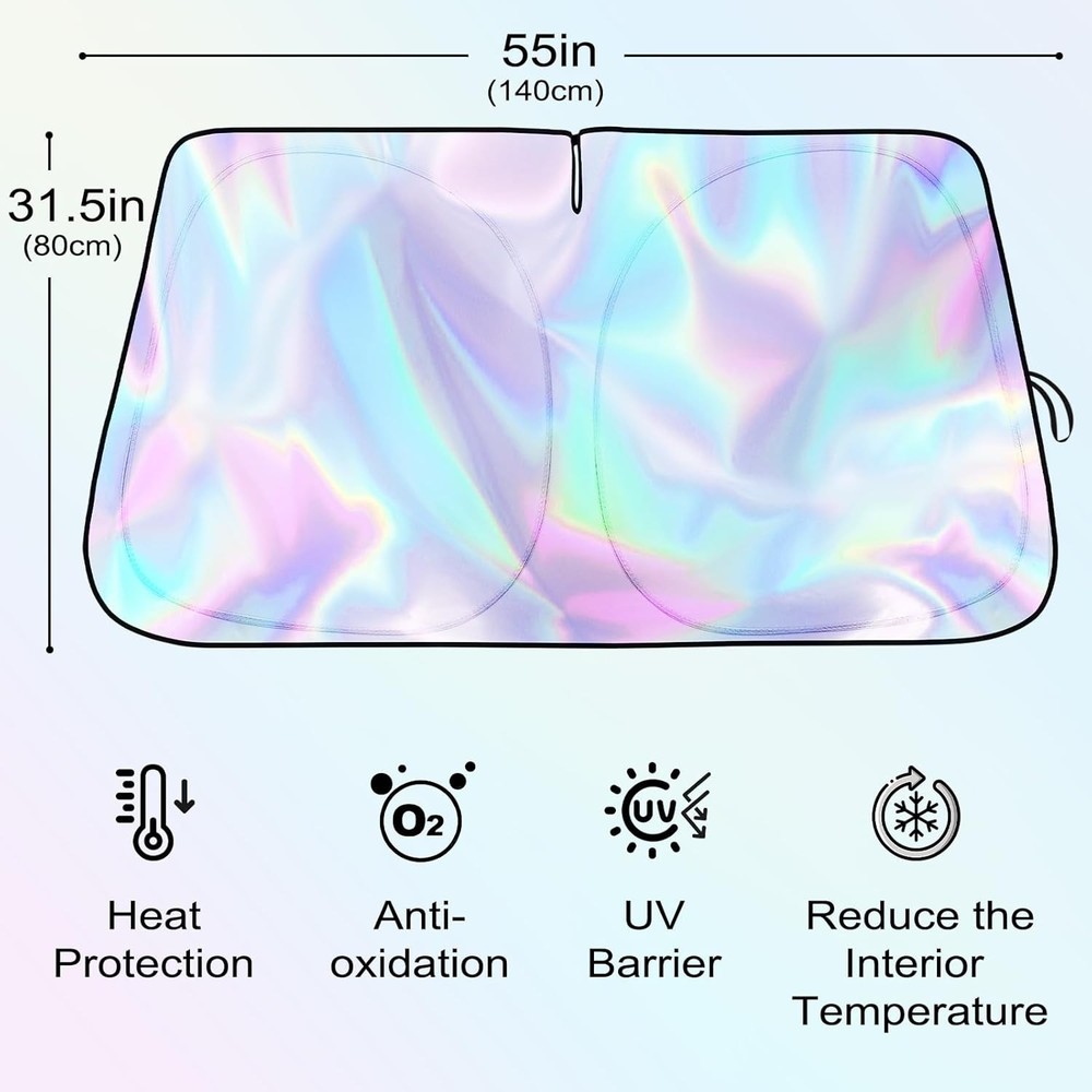 Iridescent Sun Shade for Car Windshield, Foldable Universal Car Windshield UV