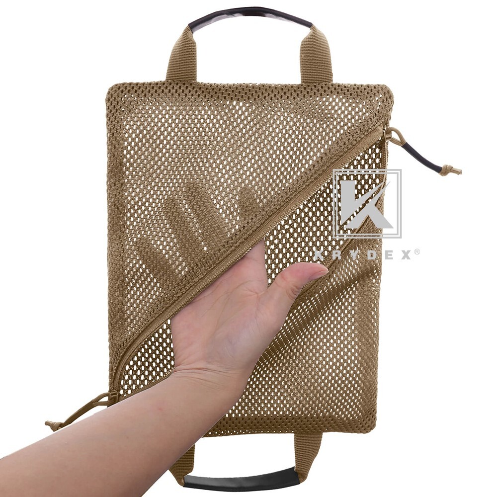 KRYDEX 2pcs Tactical Mesh Pouch Set Modular Storage Organizer Pockets Coyote
