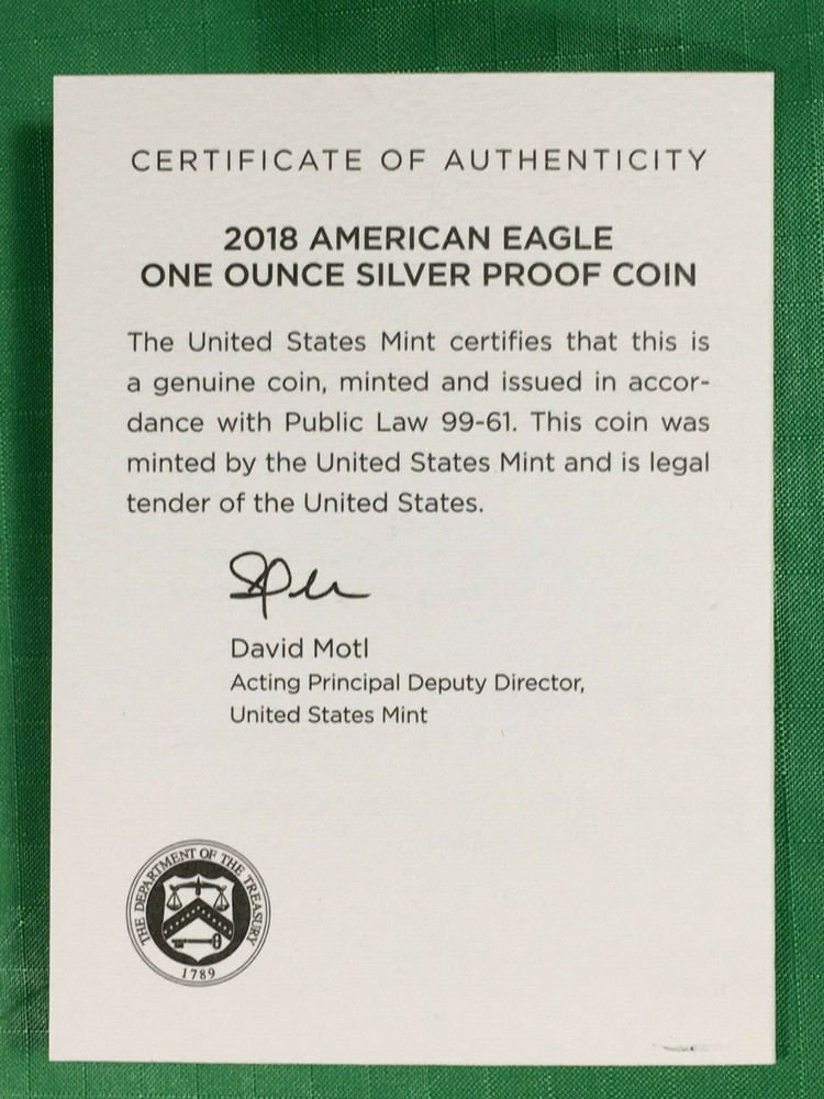 2018 W US Mint American Silver Eagle Proof Case, Box, COA - No Coin
