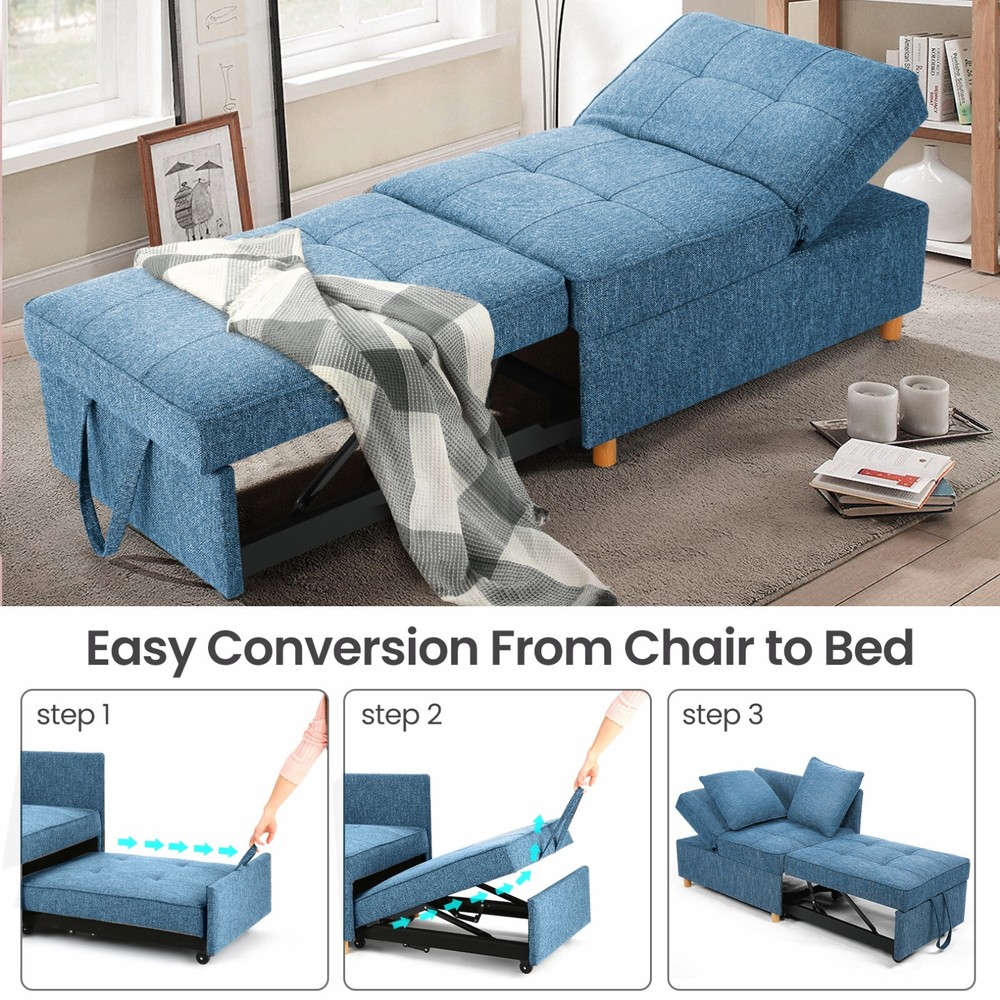 Folding Ottoman Sofa Bed Chair 4-in-1 Sleeper Sofa Adjustable Backrest+2 Pillows
