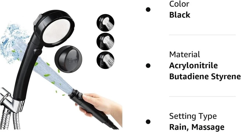 High Pressure Water Saving 3 Mode with ON/Off Pause Function Handheld Showerhead