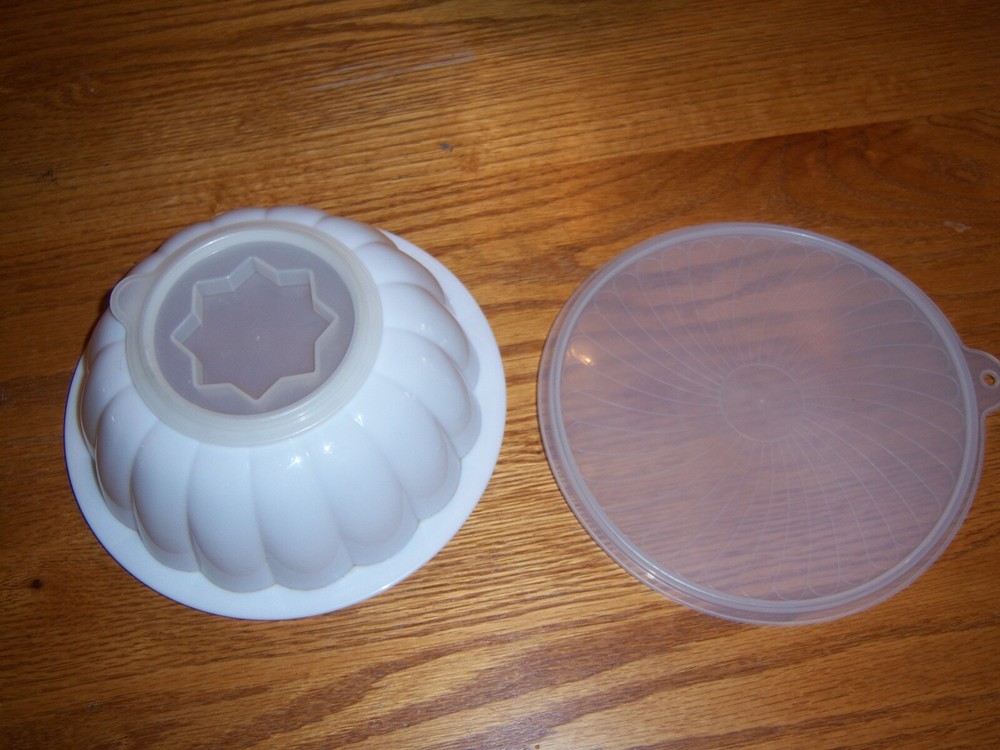 White Plastic Star Jello Mold with Lid Free Ship EUC