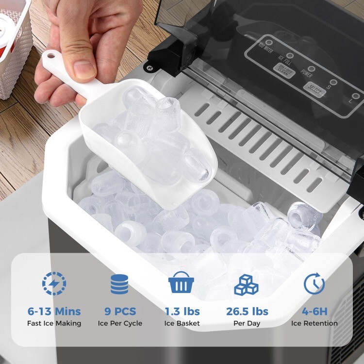 Portable Countertop Ice Machine Home Kitchen Ice Cube Maker With Self-Cleaning
