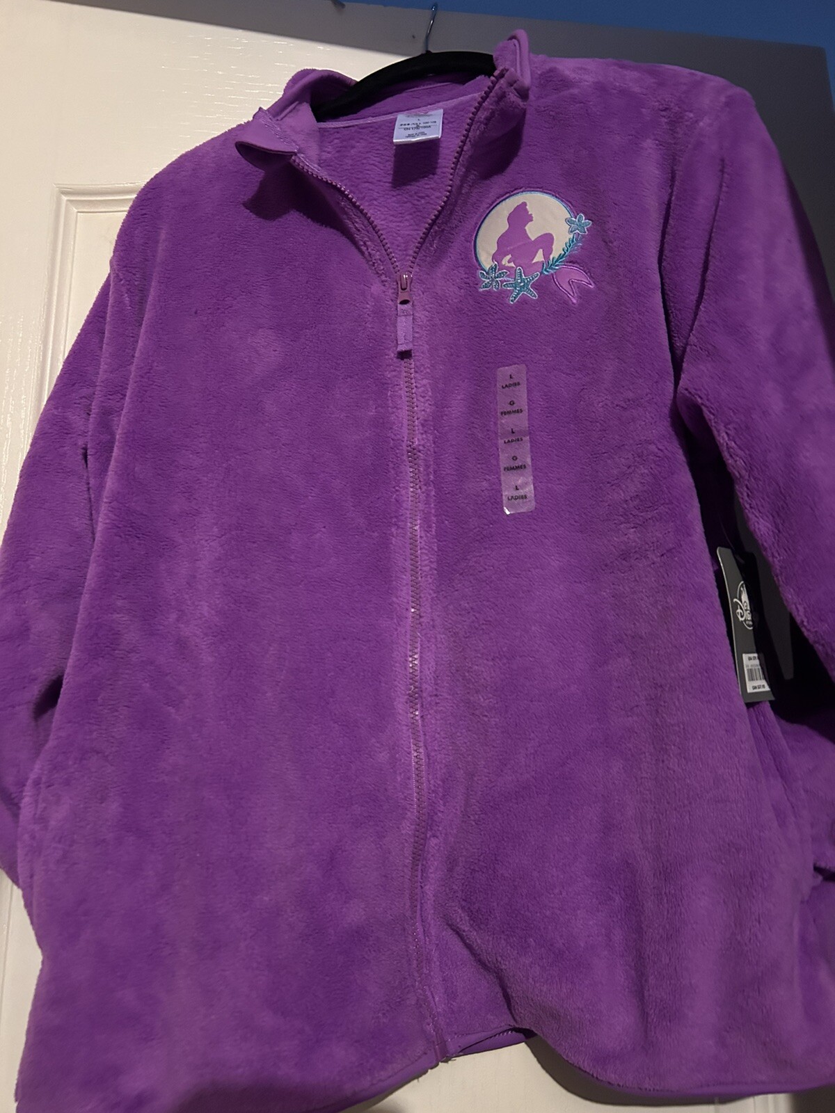 NWT Disney Ariel Little Mermaid Purple Soft Zip Jacket Fleece Large Starfish New