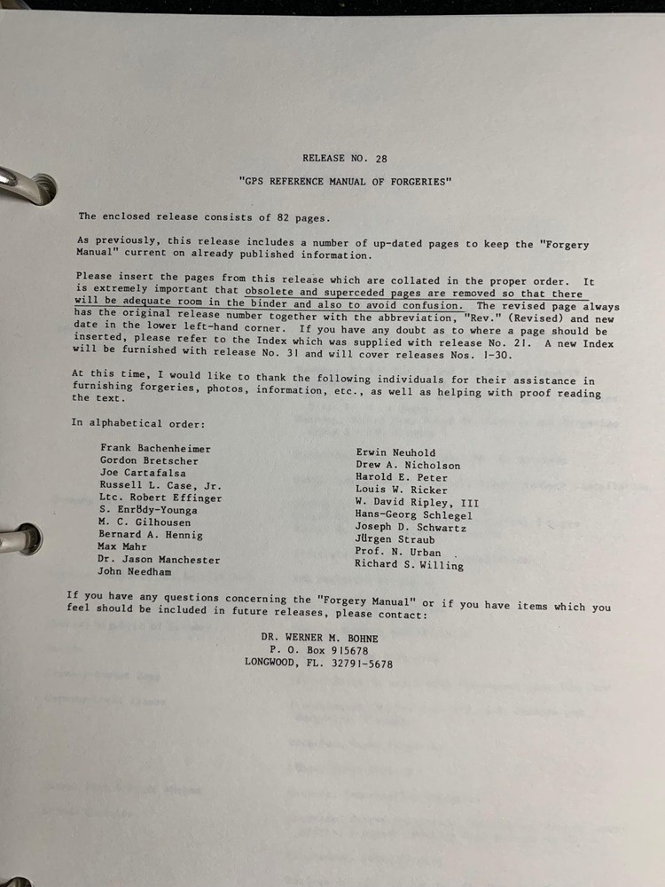 GPS Refernce Manual of (Germany) Forgeries - Dr Werner M Bohne - Vols 5 10