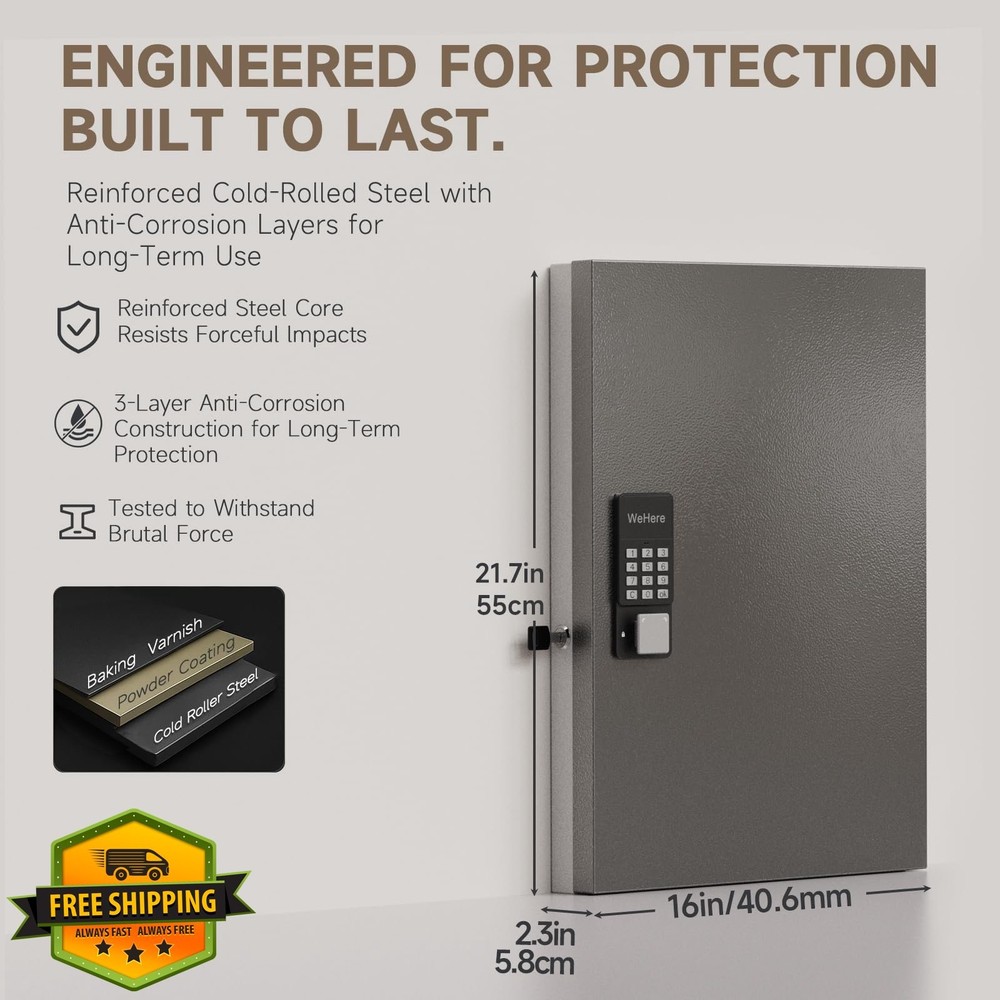 WeHere 72 Key Smart Lock Box Wall Mount App Control