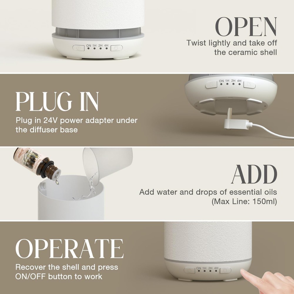 SALKING 200ml Ceramic Essential Oil Diffuser, Stone Diffusers for White