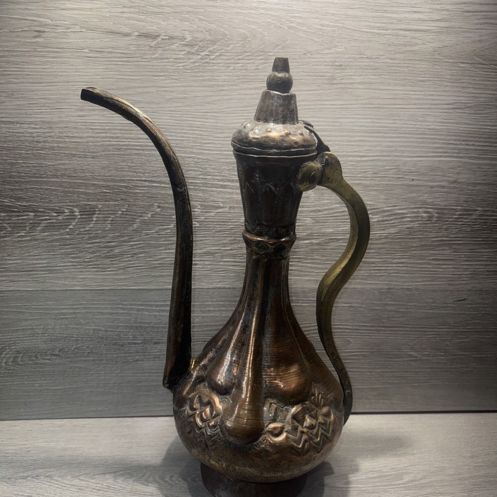 Vintage Handmade Copper, Brass Pitcher, Coffee Pot  Made In Egypt  Metalware