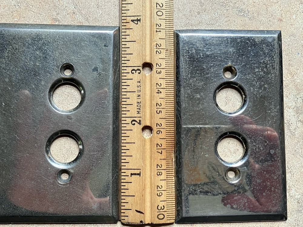 (2) Vtg Antique Silver Chrome Plate Push Button Light Switch Wall Cover
