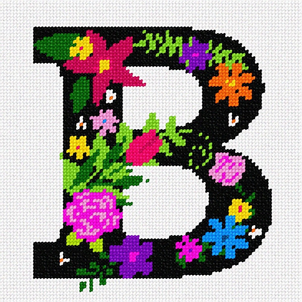 Letter B Primary Floral Needlepoint Kit or Canvas