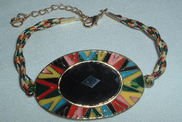 VINTAGE MULTI COLORED ENAMEL BLACK & LUCITE BEAD BRACELET