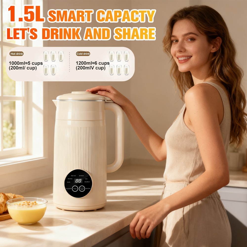 8-in-1 Soy Milk Maker Machine Automatic Nut Milk Maker Machine Milk Blender 40oz