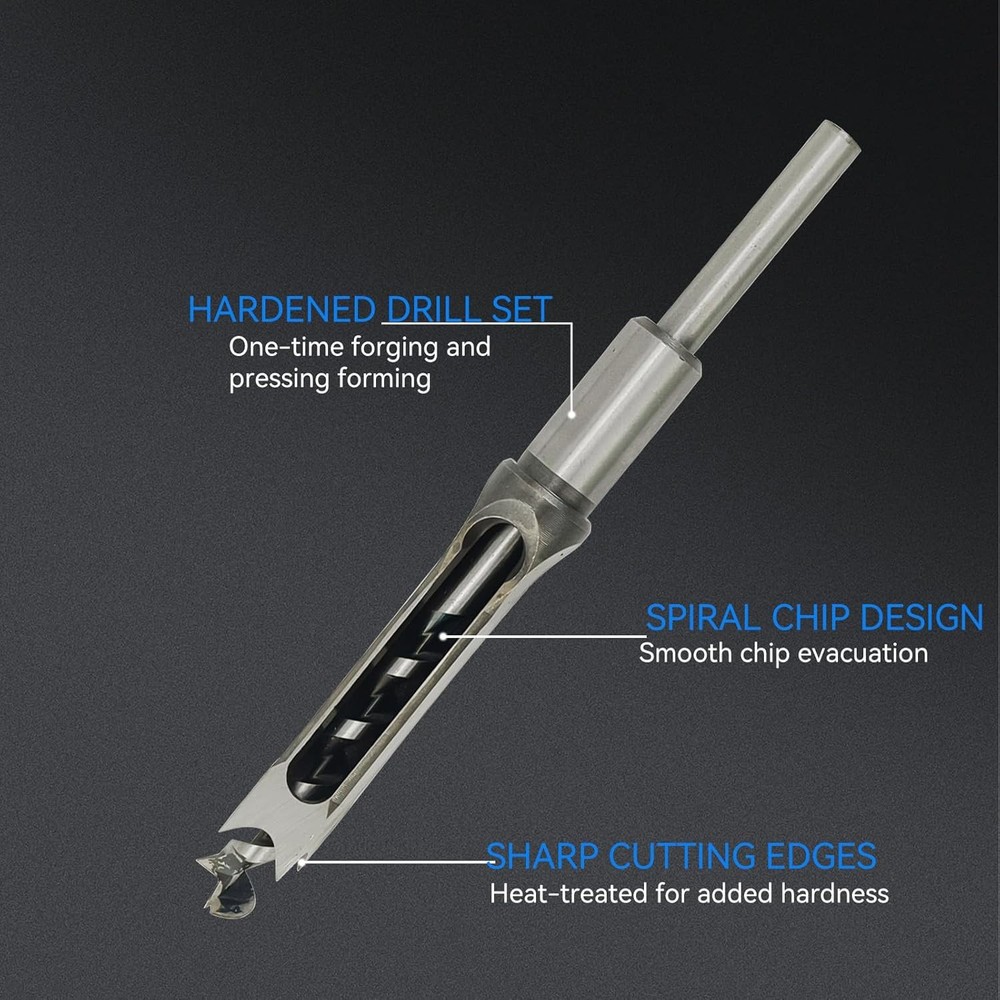 Square Hole Mortise Chisel Drill Bit Set 6PCS for Woodworking Mortising Machine