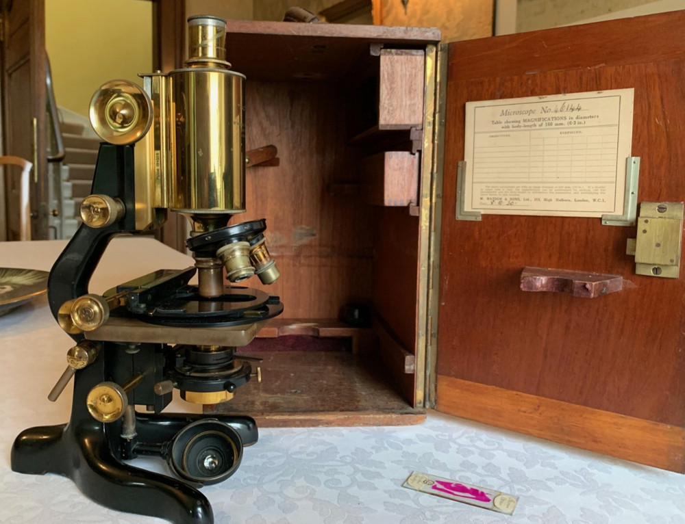 Vintage W. Watson & Sons Ltd - Bactil Monocular Brass Microscope - c1930, Cased