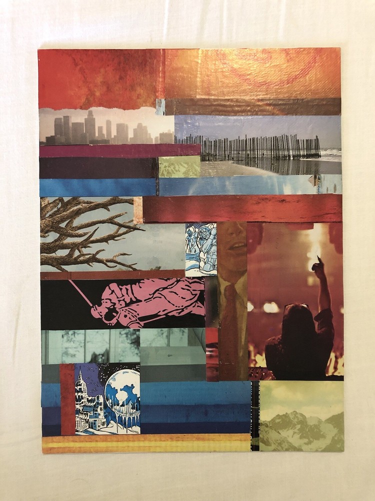 Original Abstract Art Collage 9x12 On Canvas Board