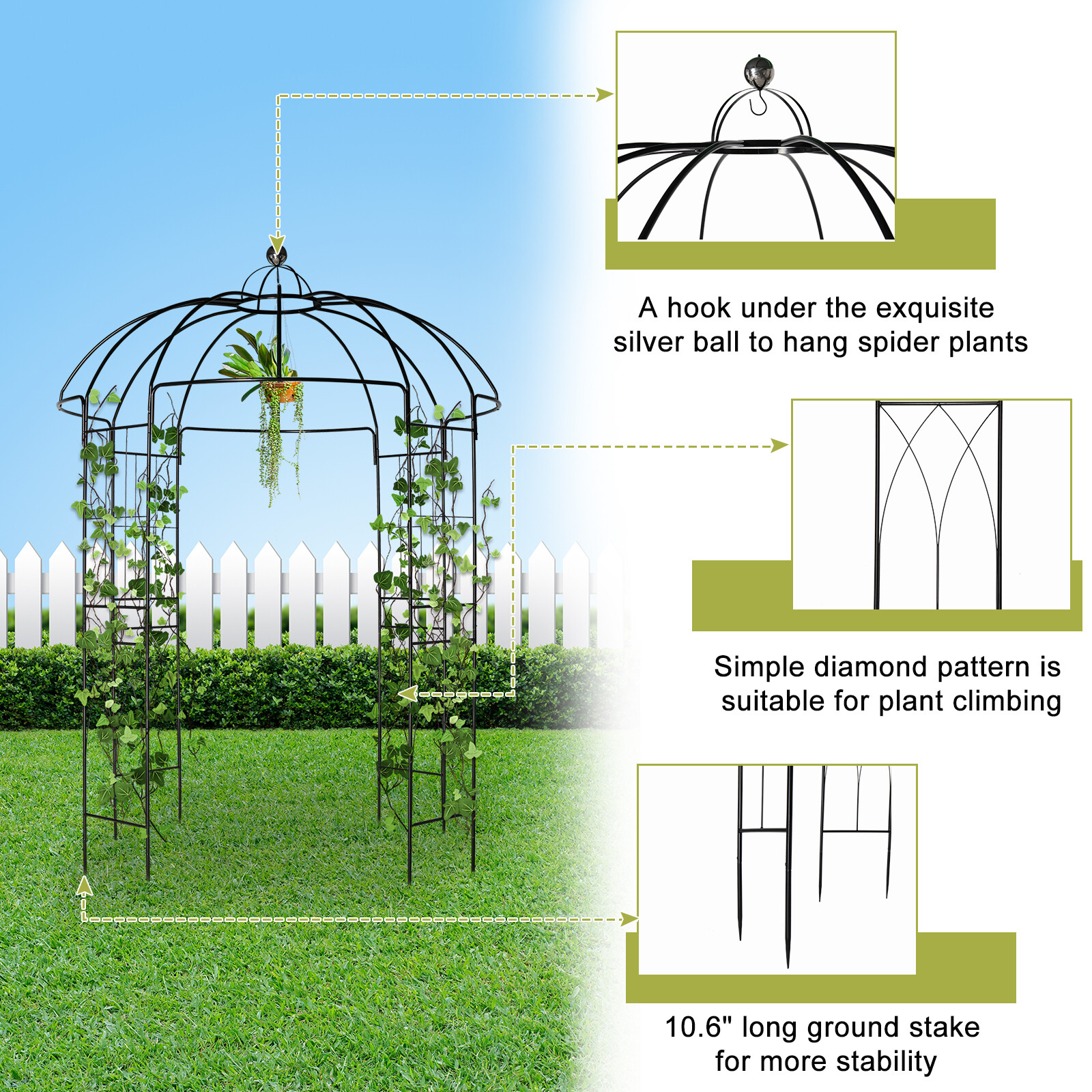 Metal Wedding Arch Garden Gazebo Arbor Outdoor Wedding Party Climbing Plants