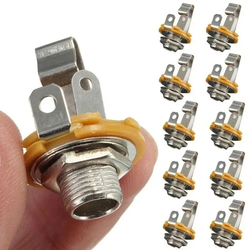 10pc Electric Guitar Input Jack 6.35mm Stereo Active Pickup Output Socket Audio*