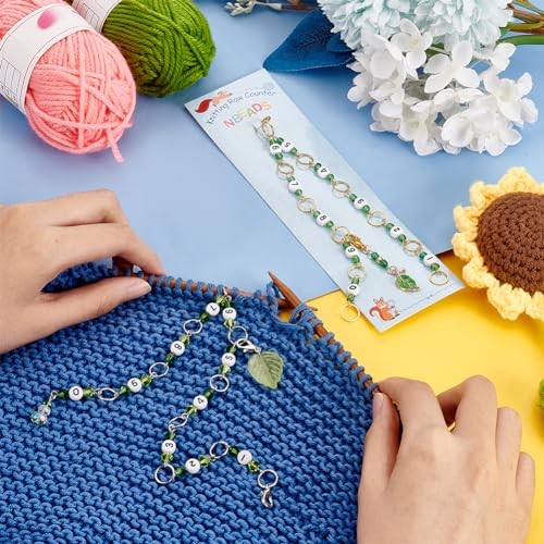 2 Pcs Leaf Charms Knitting Row Counter Chains, 2 Pcs Leaf Stitch Markers