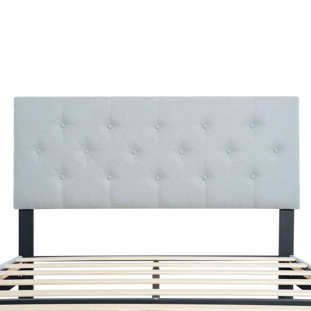 Twin Size Bed Frame Upholstered Platform Bed with Headboard Light Gray/Dark Gray