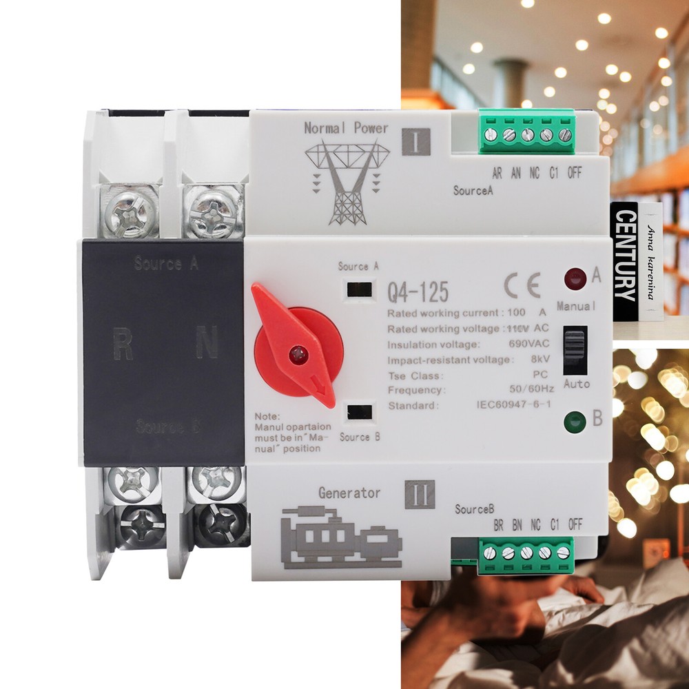 100A PC Level Dual Power Automatic Transfer Switch 2P Generator Changeover 110V