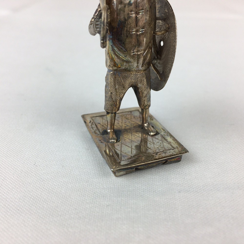 Antique Solid Silver Chinese Export Soldier Sword & Shield Signed N.M Figure