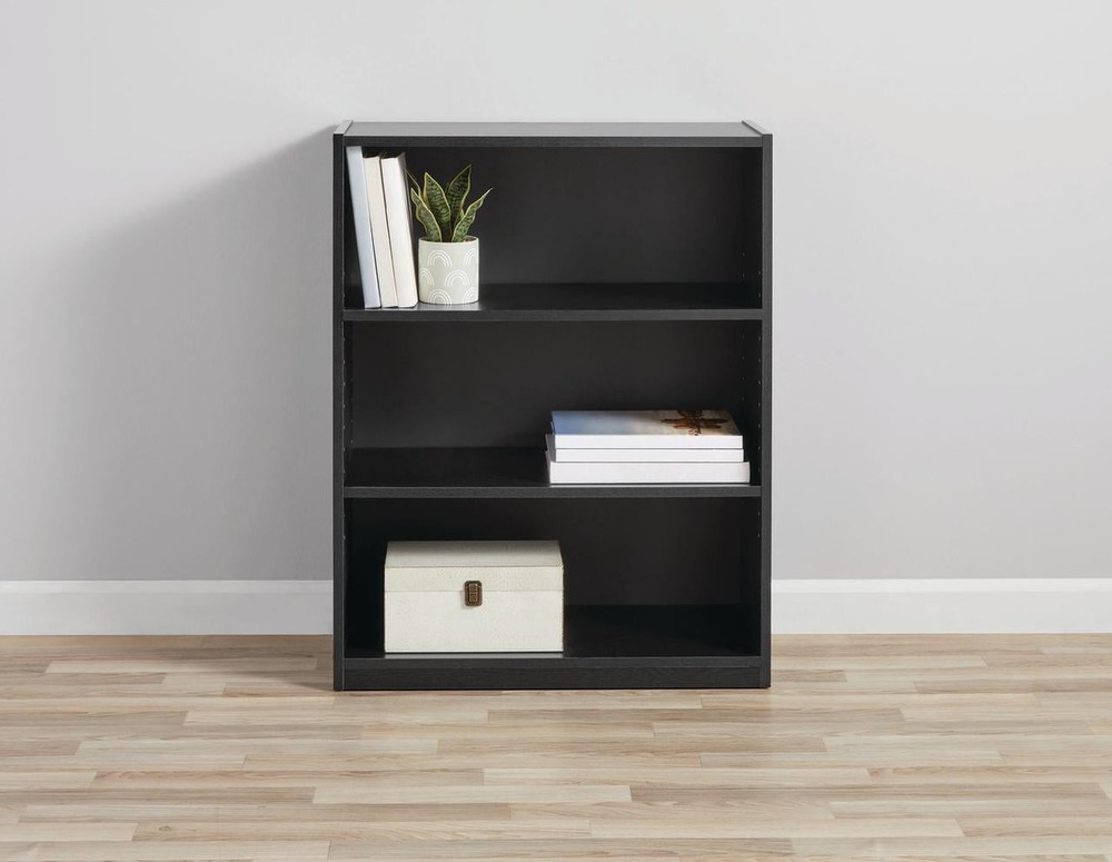 3-Shelf Bookcase with Adjustable Shelves, True Black Oak
