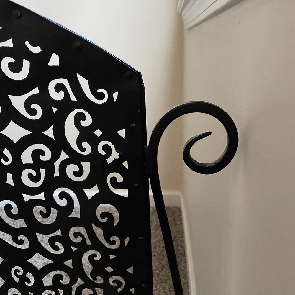 Gothic Arched Black Rustic Pierced Metal Single Panel Fireplace Screen
