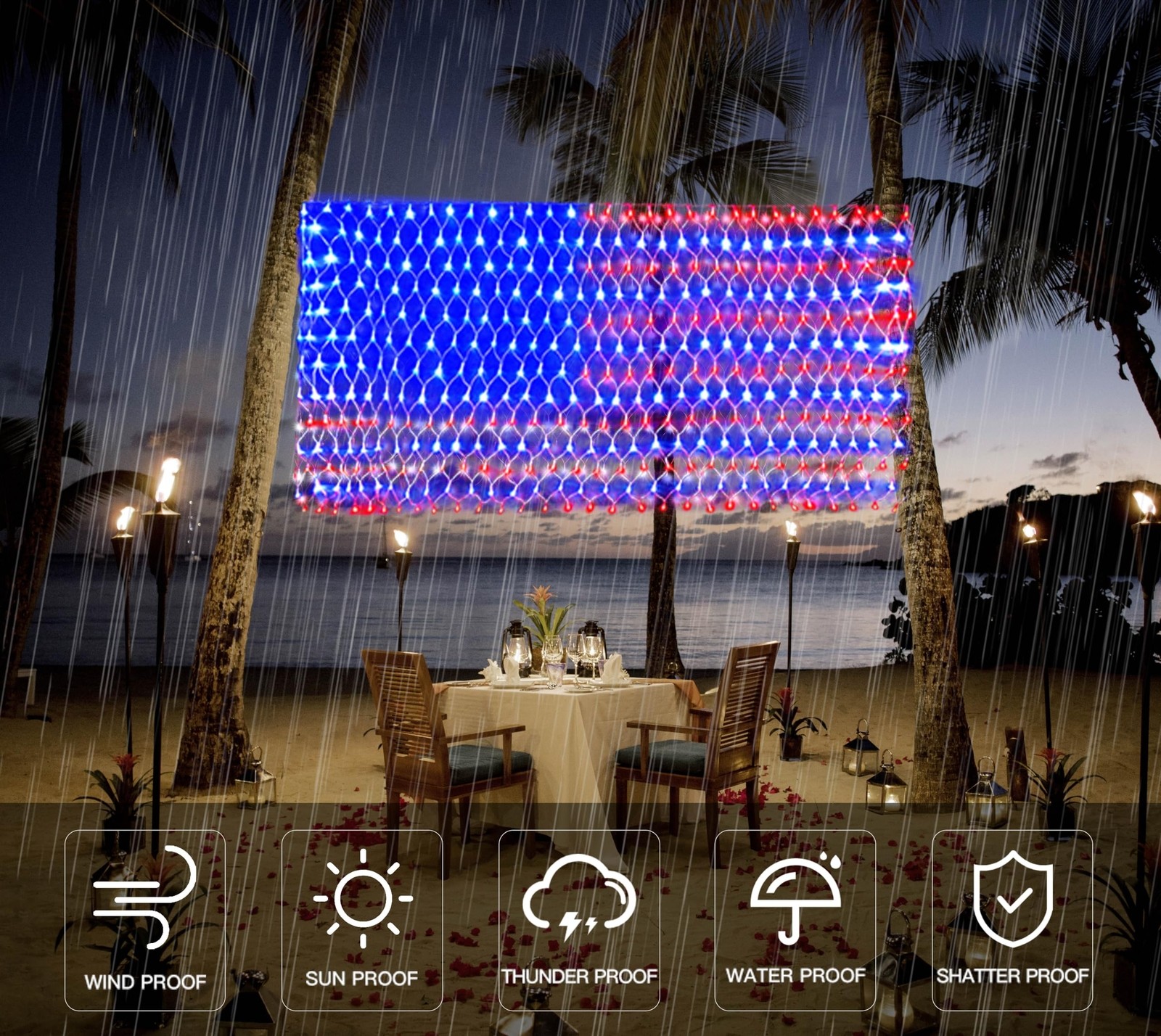 6.5ft x 3.3ft American Flag Net Light, 420 LED String Lights Party Garden Decor