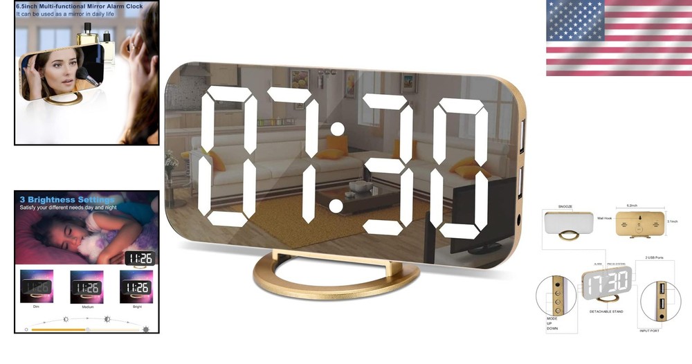 Digital Alarm Clock - Gold - Modern Style