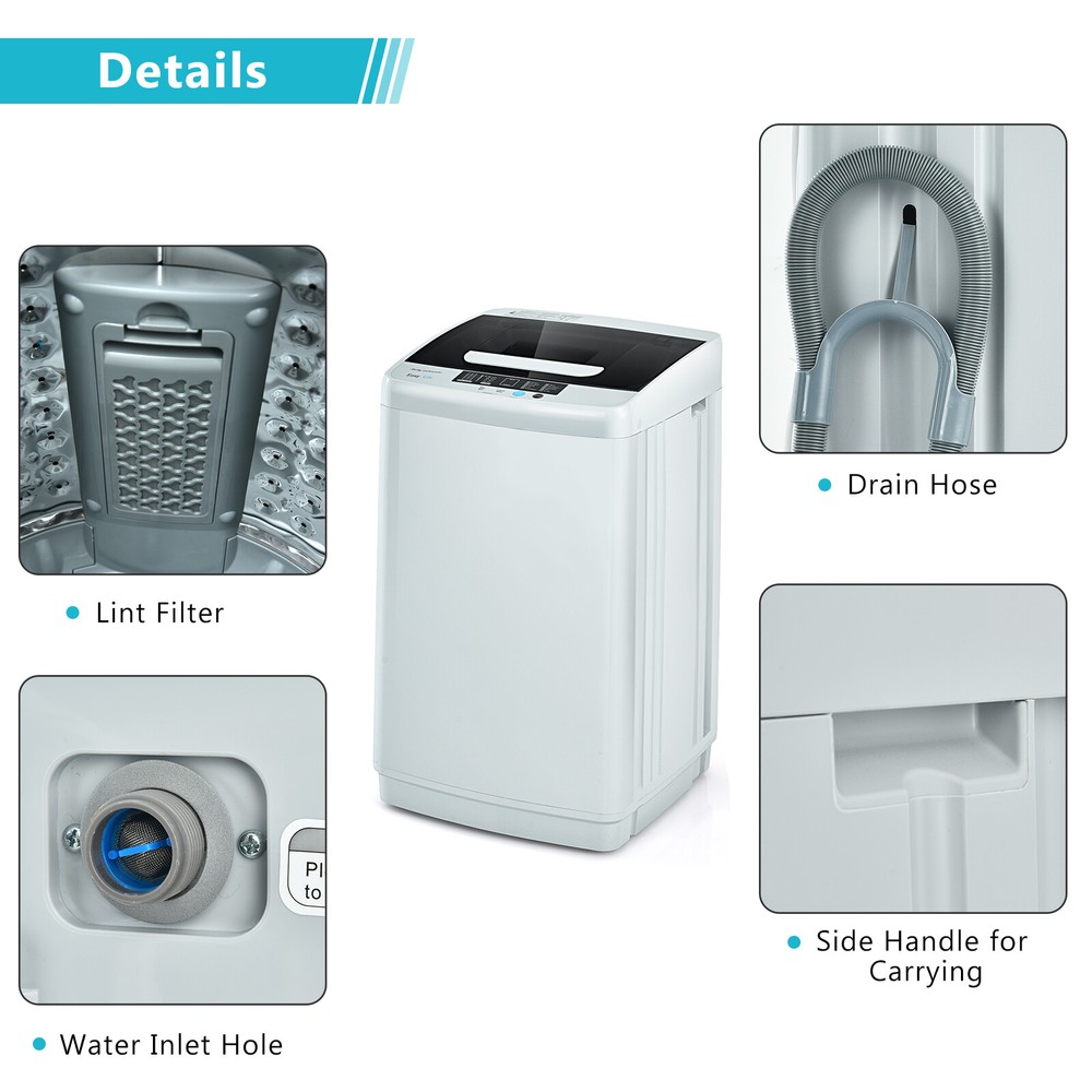 Costway Portable Full-Automatic Laundry Washing Machine 8.8lbs Spin Washer Pump