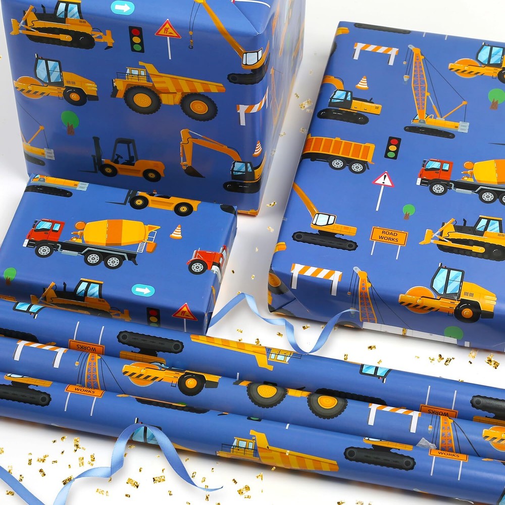 Birthday Wrapping Paper Construction Design 6 SheetsRoad Under Construction E...