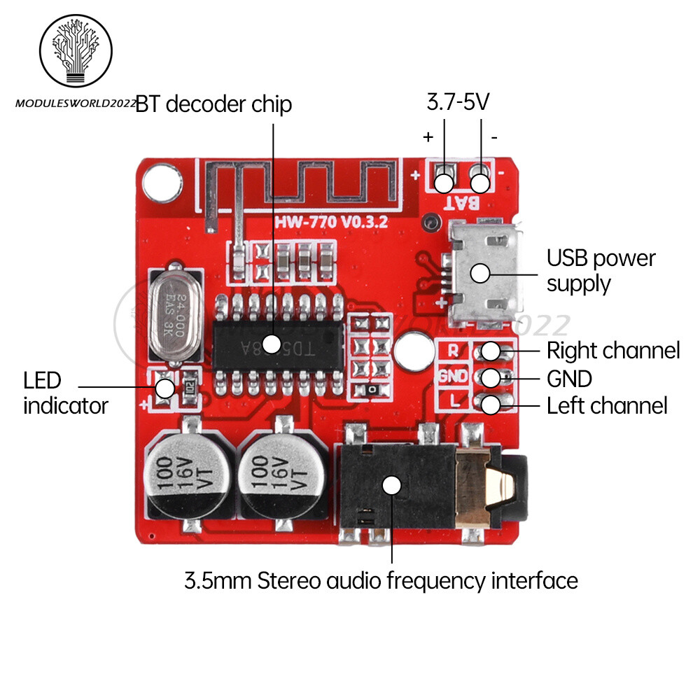Bluetooth 5.0 MP3 Lossless Decoder Board Amplifier Module Audio Receiver Board